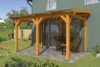 Skan Holz freistehende Terrassen&uuml;berdachung Siena 434x350 eichehell