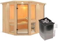 Karibu Amelia 3 - Sauna mit Eckeinstieg 68 mm-9 kW Ofen integr. Steuerung-inkl.