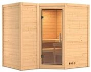 Karibu Sauna Sahib 2-Massivholzsauna 40mm -Eckeinstieg - Exklusivoptik - Ohne
