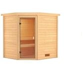 Karibu Woodfeeling Sauna Elea - 38 mm Bronzierte Ganzglast&uuml;r Ohne Dachkranz Ohne