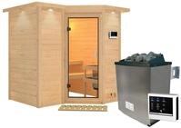 Karibu Sauna Sahib 1-Massivholzsauna 40mm-Fronteinstieg -Exklusivoptik - 9 kW...