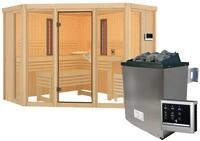 Karibu Multifunktions-Sauna Asta inkl. Infrarotstrahler mit Eckeinstieg 68 mm Ohne