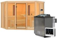 Karibu Multifunktions-Sauna Asta inkl. Infrarotstrahler mit Eckeinstieg 68 mm Ohne