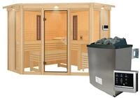 Karibu Multifunktions-Sauna Asta inkl. Infrarotstrahler mit Eckeinstieg 68 mm...