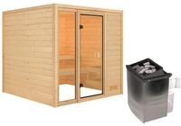Karibu Woodfeeling Sauna Jutta - 38 mm Bronzierte Ganzglast&uuml;r Ohne Dachkranz 9 kW