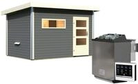 Karibu Saunahaus Skrollan 2 mit Vorraum terragrau-9 kW Bio-Kombiofen inkl.