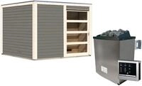 Karibu Gartensauna Saunahaus Cuben inkl. Vorraum, terragrau-9 kW Ofen inkl.