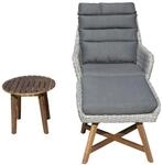 Garden Pleasure Lounger-Set CALVIA, Polyrattan Lichtgrau / Akazie / Kissen 100 %