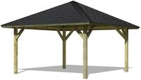 Karibu 4-Eck Pavillon 359 x 359 cm (Holm 1) kesseldruckimpr&auml;gniert Sparset inkl.