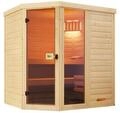 Weka Massivholz-Elementsauna Laukkala 2 mit Glast&uuml;re+Fenster - 38 mm mit Eckeinstieg