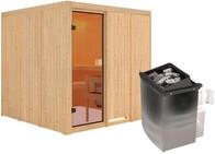 Karibu Woodfeeling Sauna Oulu - 68 mm Aktionssauna Bronzierte Ganzglast&uuml;r Ohne