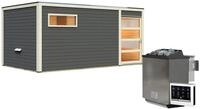 Karibu Gartensauna Saunahaus Hygge inkl. Vorraum, terragrau-9 kW Bio-Kombiofen...