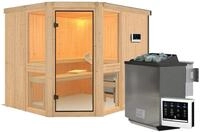 Karibu Amelia 3 - Sauna mit Eckeinstieg 68 mm-9 kW Bio-Kombiofen inkl.