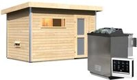 Karibu Gartensauna Pultdach Saunahaus Skrollan 1 mit Vorraum-9 kW Bio-Kombiofen...
