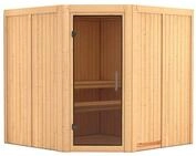Karibu Sauna Jarin mit Eckeinstieg 68 mm-Ohne Ofen-ohne Dachkranz-Ganzglast&uuml;r in
