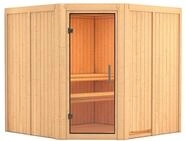 Karibu Sauna Jarin mit Eckeinstieg 68 mm - Ohne Ofen-Ohne Dachkranz-Klarglas