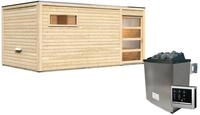 Karibu Gartensauna Saunahaus Hygge inkl. Vorraum, naturbelassen-9 kW Ofen inkl.