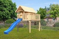 Akubi Steltzenhaus Fidel mit Satteldach inkl. Wellenrutsche naturbelassen blau