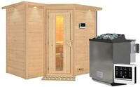 Karibu Sahib 2-Sauna 40mm -Eckeinstieg - Exklusivoptik-9 kW Bio-Kombiofen inkl.
