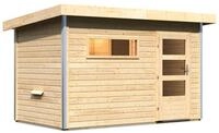 Karibu Gartensauna Pultdach Saunahaus Skrollan 1 mit Vorraum-Ohne Ofen-Moderne