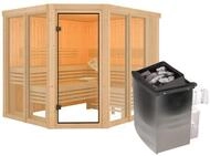 Karibu Sauna Ainur 3 Superior mit Eckeinstieg 68 mm Ohne Dachkranz 9 kW Ofen...