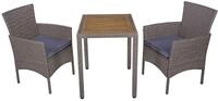 Garden Pleasure Balkon-Set DAKOTA, Tisch 70 x 60 + 2 Sessel, Polyrattan Pfefferbraun
