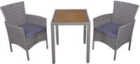 Garden Pleasure Balkon-Set DAKOTA, Tisch 70 x 60 + 2 Sessel, Polyrattan Hellgrau /