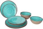 Essgeschirr - Halo - 100% Melamin - 12 St&uuml;ck - Aqua/Terracotta
