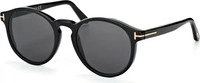 Tom Ford Runde Unisex-Sonnenbrille gl&auml;nzend schwarz grau rauch