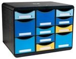Schubladenbox Exacompta BEE BLUE Store Box Multi, 7 kleine & 4 hohe Sch&uuml;be mit