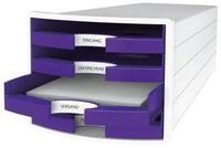 Schubladenbox HAN Impuls 2.0, 4 Schubladen, Format A4, stapelbar, offen, wei&szlig;/lila