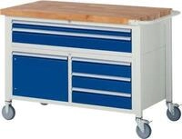 RAU Werkbank Serie 8922, fahrbar, 5 Schubladen, 2 Fachb&ouml;den mit T&uuml;r, B 1250 x T 700