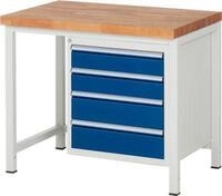 Werkbank Serie 8162, h&ouml;henverstellbar, 4 Schubladen, B 1000 x T 7000 x H 840 -...