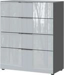 Kommode, mit 4 Schubladen, Glasfront- und auflage, B 830 x T 420 x H 1020 mm,