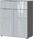 Kommode, mit 1 Schublade und 2 T&uuml;ren, Glasfront- und auflage, B 830 x T 420 x H 1020