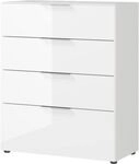 Kommode, mit 4 Schubladen, Glasfront- und auflage, B 830 x T 420 x H 1020 mm, wei&szlig;