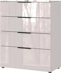 Kommode, mit 4 Schubladen, Glasfront- und auflage, B 830 x T 420 x H 1020 mm,