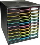 Exacompta MODULO A4 Schubladenbox Schwarz/Harlekin, 10 geschlossene Schubladen