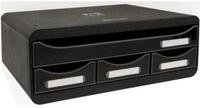 Exacompta TOOLBOX Schwarz glossy, Ablagemodul A4+ mit 4 Schubladen (3 klein/1 gro&szlig;),