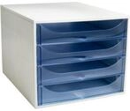 Exacompta ECOBOX Schubladenbox 4 Sch&uuml;be Eisblau, A4/A4+, offene Front, leise,