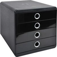 Schubladenbox POP-BOX Schwarz/Silber, 4 geschlossene Laden, A4/A4+/24x32 cm, leise,