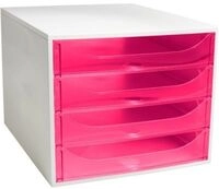 Exacompta ECOBOX Schubladenbox 4 Sch&uuml;be Himbeerfarben, A4/A4+, offene Front, leise,