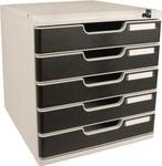 Schubladenbox MODULO, Format A4+, 5 abschlie&szlig;bare Sch&uuml;be, geschlossen, Griffmulde &