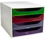 Exacompta ECOBOX Schubladenbox 4 Sch&uuml;be Regenbogen, A4/A4+, offene Front, leise,