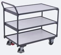 ESD-Tischwagen, Stahl/Spanplatte, Graphitgrau/Lichtgrau, 3 Etagen, L 985 x B 605 mm,