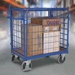 Vierwandwagen, Stahl/MDF-Platte, Enzianblau/Buche-Dekor, L 850 x B 500 mm, Nutzh&ouml;he