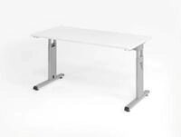 Home Office Tisch, Rechteck, C-Fu&szlig;, B 1400 x T 672 x H 650-850 mm, wei&szlig;/silber