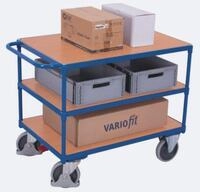 Schwerer Tischwagen, Stahl/MDF-Platte, Enzianblau/Buche-Dekor, 3 Etagen, L 1200 x B