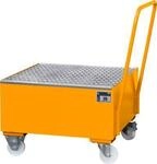 Stahl-Auffangwanne mit Rollen+Griff, 800 x 800 mm, orange RAL 2000