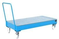Stahl-Auffangwanne mit Rollen + Griff, 1800 x 800 mm, blau RAL 5012